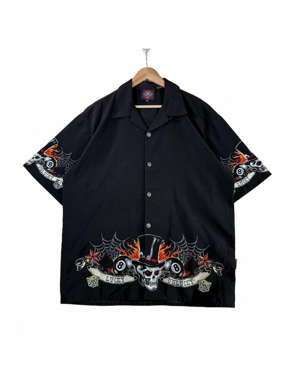 Y2K Dragonfly Roadhouse Skull 8 Ball Shirt XL